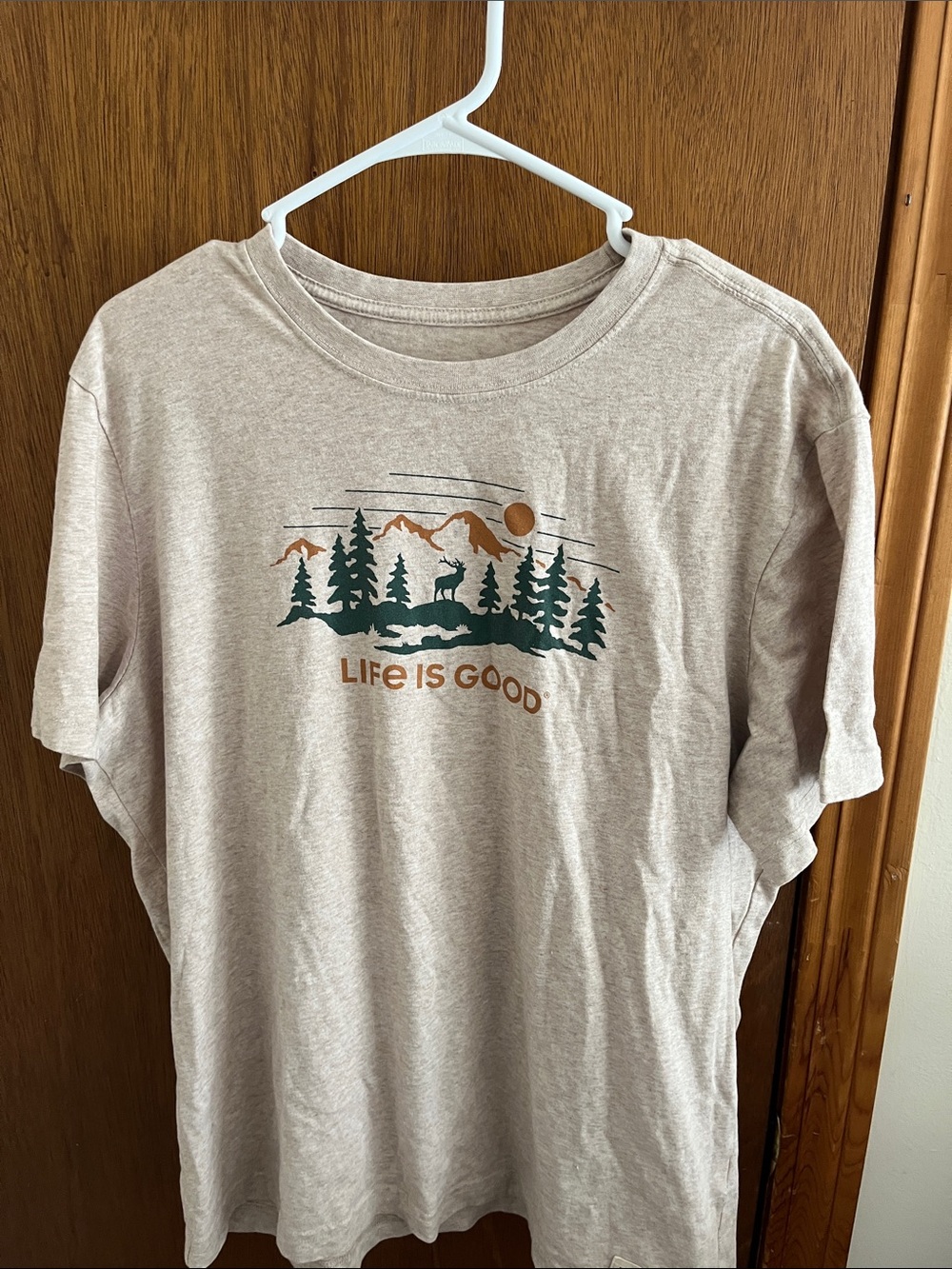 Life Is Good Nature Graphic Tee in Heather Tan with Green Print